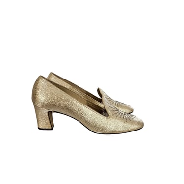 1960's Metallic Gold Lame Starburst Shoes I Pumps I Sz 9 I Fascinators I MOD 
