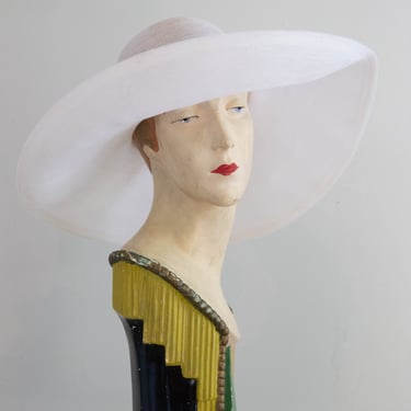 Glamorous Vintage White Straw Summer Hat By Frank Olive