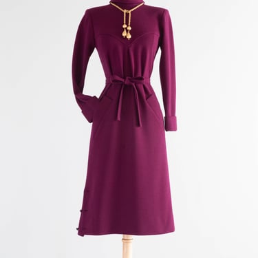 Vintage 1980's Nina Ricci Merlot Wool Knit Dress / Small