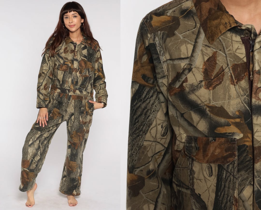 Mossy Oak Camo Coveralls 80s Hunting Outfit Army Jumpsuit Military