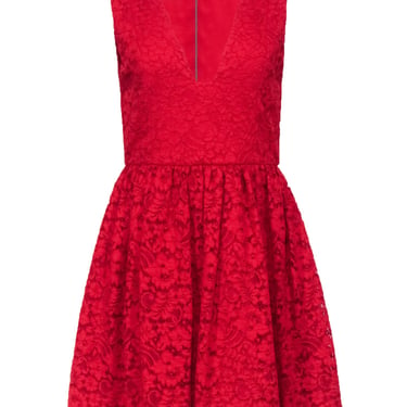 Alice &amp; Olivia - Red Lace Sleeveless Fit &amp; Flare Dress Sz S