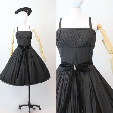 1950s 1959 documented SUZY PERETTE chiffon dress small | new fall winter 