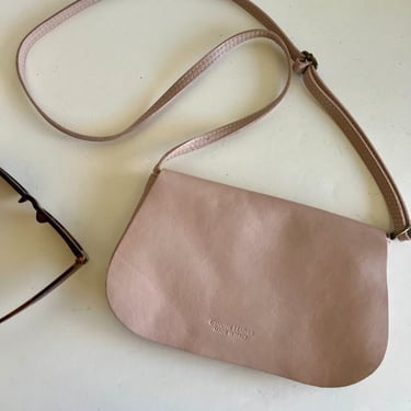 Pale Pink Genuine Italian Leather Slim Fold Over Crossbody Bag 
