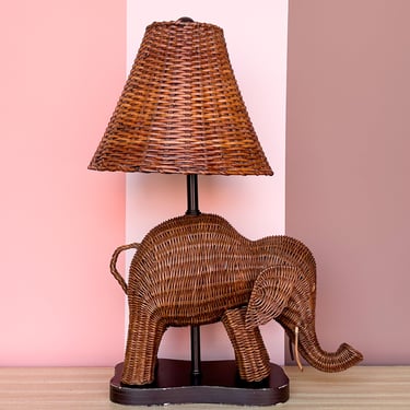 Adorable Wicker Elephant Lamp