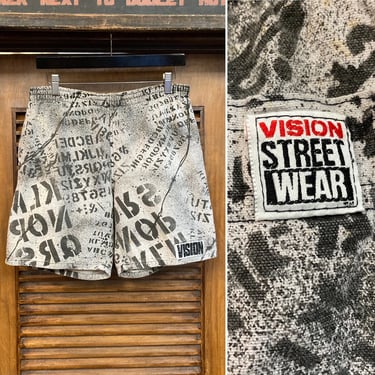 Vintage 1980’s w30 Vision Street Wear Graffiti Cotton Skate Surf Punk Pop Art Shorts, 80’s Vintage Clothing 