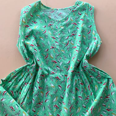 1940s Nautical Print Cotton Feedsack Summer Dress - Size XL/XXL