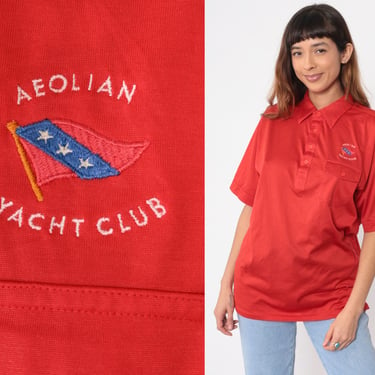 Aeolian Yacht Club Shirt 80s Alameda California Boating Polo Shirt Vintage Red Retro Shirt Retro Embroidered Crest 1980s Large 