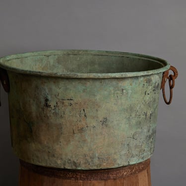 19th Century 2 Handled Greek Bronze Pot with Hole in the Bottom for Drainage