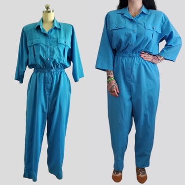 1980s Jumpsuit in Bright Turquoise - 80's Jumpsuit - 80s Women's Vintage Size Large/XL 