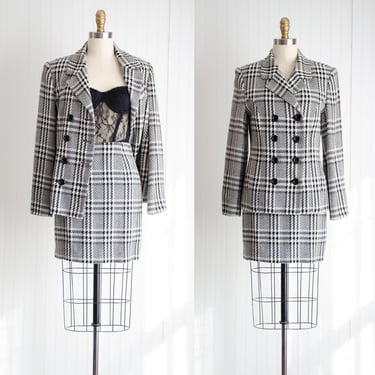 black plaid suit 90s y2k vintage Express Tailleur mini skirt suit 