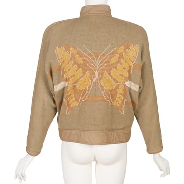 Callaghan by Gianni Versace 1983 S/S Vintage Butterfly Intarsia Beige Knit Bomber Jacket Sz XS S 