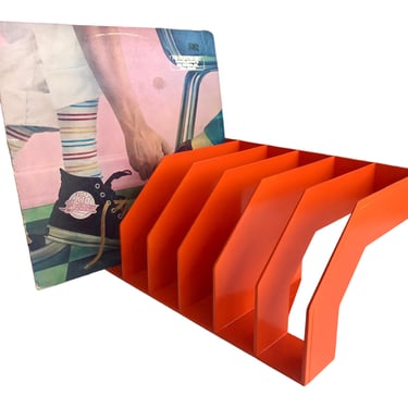 Mod Kartell Verner Panton Era Orange Plastic Record/File/Magazine 6-Slot Cantilever Rack 