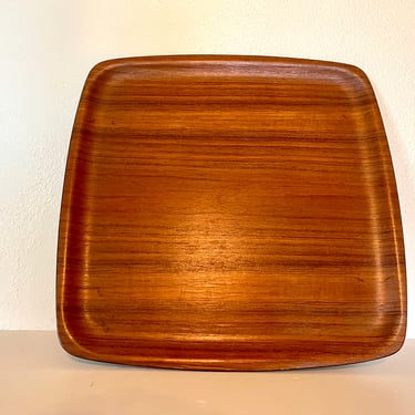 Mid Century Modern Japanese Teak + Black Lacquer "Contempo" Serving Tray 