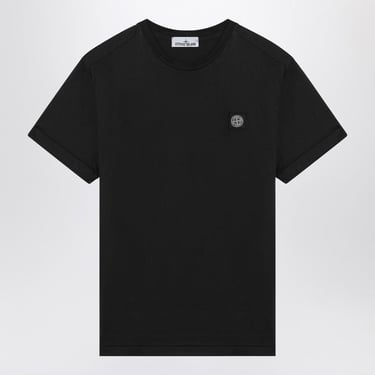 Stone Island Black Cotton T-Shirt With Logo Patch Men