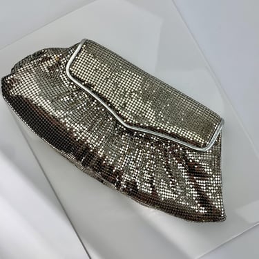 Vintage Silver Metal Mesh Evening Clutch - by Whiting and Davis - Shoulder Strap option -  Silver Lame' Frame with Magnetic Clasp 