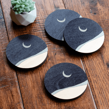 Night Sky Moon Wood Coasters