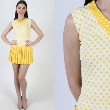 Go Go Sleeveless Dress, 60 Polka Dot Sundress, Short Tennis Micro Mini, Comes With Belt 