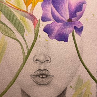 Abstract, Watercolor, Flower, Girl Painting 