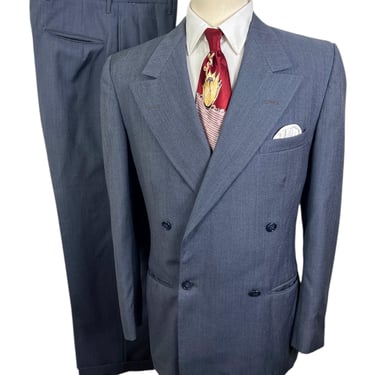 Vintage 1940s/1950s Double-Breasted Wool 2pc Suit ~ 36 to 38 Long ~ jacket / pants ~ Talon Zipper ~ Drop Loops ~ 