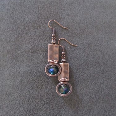 Copper and green crystal earrings 