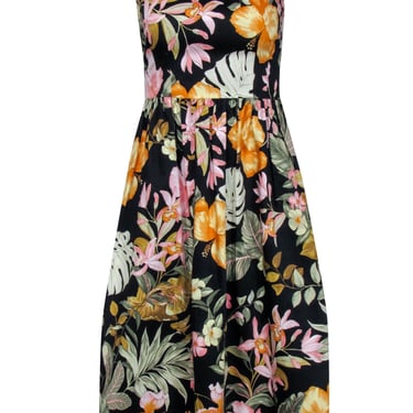 Barney's New York - Black Floral Midi Fit & Flare Dress Sz 2