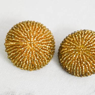 1980s Gold Seed Bead Circle Clip Earrings 