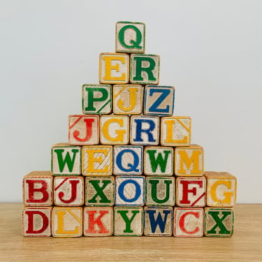Vintage Children's Toy Alphabet Blocks - Set of 29 
