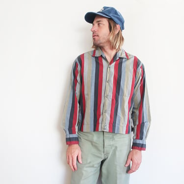 60s button up / striped shirt / 1960s striped long sleeve cotton button up cabana shirt Large 