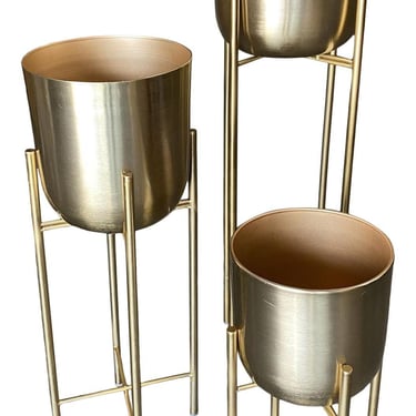 Set of 3 Modernist Brass Spun Brass Planters with Stand 