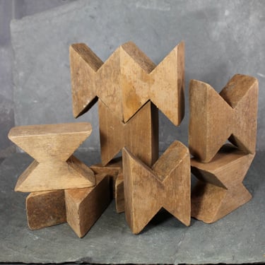 Vintage Naef Style Wooden Blocks | X-Shaped Wooden Blocks | Set of 9 | 1950s Natural Wooden Blocks | Made in Finland | Bixley Shop 