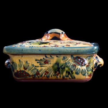 Vintage F.F. Griffi Corsican Pottery – Terraghja Di Corti Signed Handcrafted Vegetable Bowl, Hand Painted Rustic Floral Pattern, 12x6 