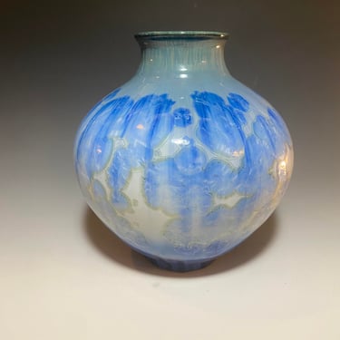 Bill Campbell Crystalline Glaze art Pottery Vase-Signed- Blue Color 