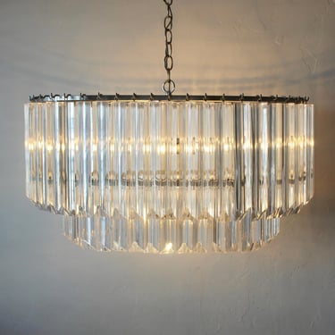 Large Lucite Triedri Two Tier Oval Chandelier with Lucite Rods Pendant Vintage Hollywood Regency 