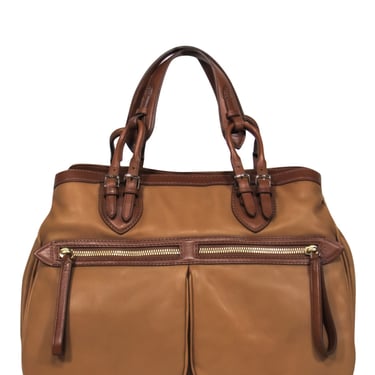 Tumi - Vintage Light Brown Smooth Leather Zippered Pocket Handbag