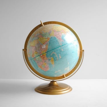 Vintage World Globe, 12" Cram's Scope-O-Sphere World Globe, Mid Century Globe with Gold Metal Base 