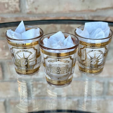 Set of Three Vintage Culver 22K Gold Foil Shot Glasses 