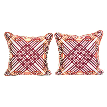 #1417 Pair of Down Pillows in Hermes Silk Fabric