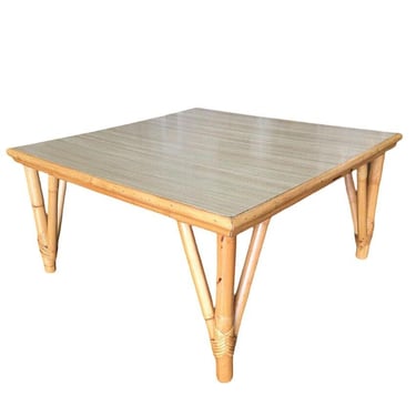 Restored Mid-century Large Square Rattan Coffee Table With Formica Top 