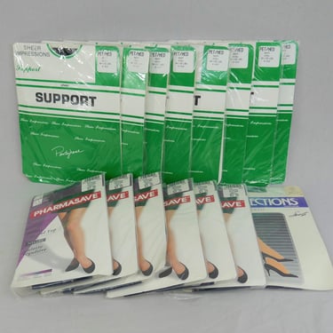 Lot of 15 Pairs Vintage Pantyhose - Sheer Impressions, Hanes, Pharmasave - Navy Blue Nylons - Size Petite Small Medium 100-135 pounds 