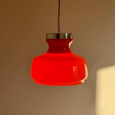 Orange Glass Vintage Pendant Lamp / Mid-Century Ceiling Light / Retro Home Decor /  Kitchen Lighting /  Opaline Glass / 1970s 