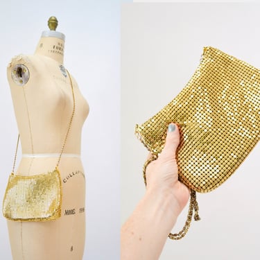 1980s 90s Vintage Gold Mesh Bag God Mesh Chainmail Evening Bag// Vintage Gold Metallic Purse Bag Gold Metal Mesh Bag Small medium Gold Bag 