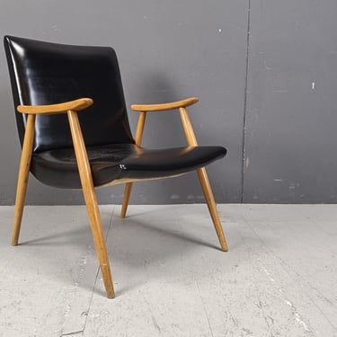 Mid century scandinavian armchair, 1960s - vintage wooden armchair -  vintage armchair - skai armchair - leatherette armchair 