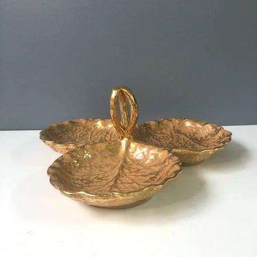 Stangl Granada Gold triple leaf relish # 1800-T - 1960s vintage decor 