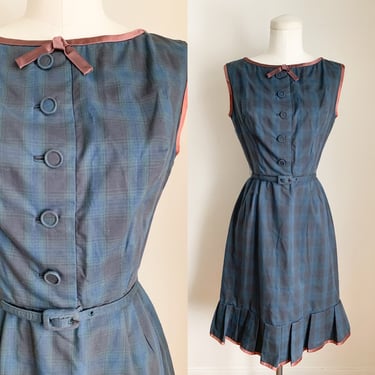 Vintage 1950s Plaid Belted Dress / XS 