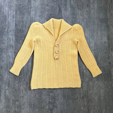 1930s yellow sweater . vintage 30s knit top . size xs to s 