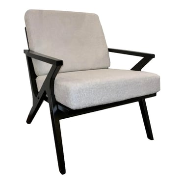 Mid-Century Modern Style White Boucle Lounge Chair