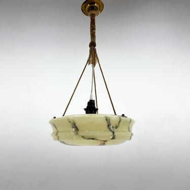 Art Deco Marble Glass Pendant Light on Original Rope 