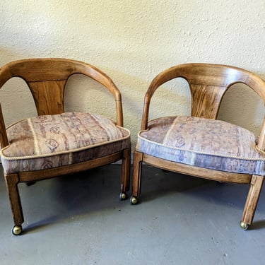 Vintage Modern Thomasville Club Barrel Chairs on Castors - Set of 2 