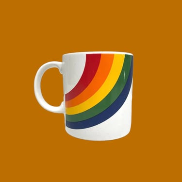 Vintage Rainbow Mug Retro 1980s Contemporary + FTD + LGBTQ + Pride + White Porcelain + Rainbow Design + Coffee or Tea + Made in Korea 
