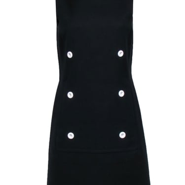 Michael Kors - Black Cotton Shift Dress Double Breasted Classic Front Design Sz 8